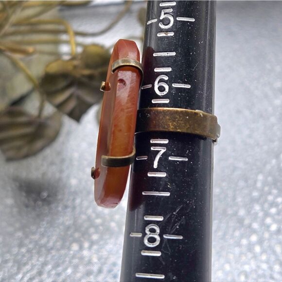 "5/$25" Vintage Amber Colored Orange Gemstone Brass Adjustable Ring 70's - Picture 8 of 8